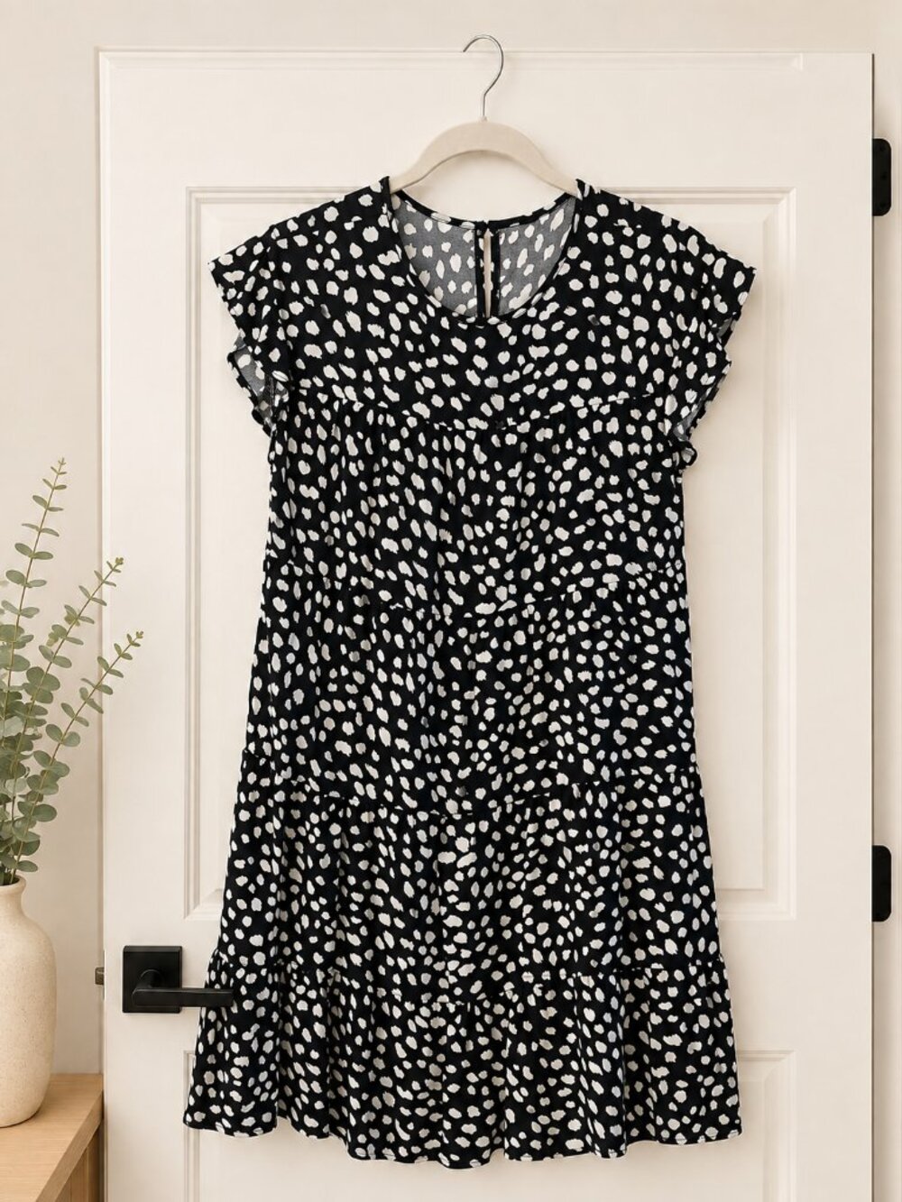 Abstract Animal Print Tiered Babydoll Mini Dress